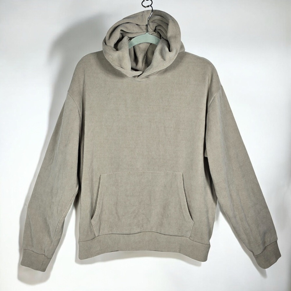 Negative Space Hoodie Women's Small Beige Corduroy Pullover Casual Comfy Pockets